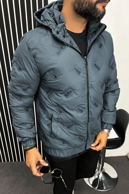 Nke Alphabets Pattern Quilted Padded Imported Puffer Jacket