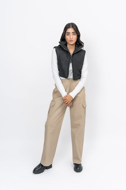 Cropped Puffer Vest - Black