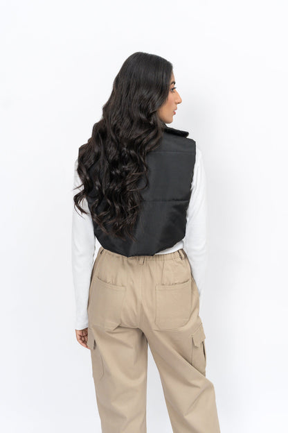 Cropped Puffer Vest - Black