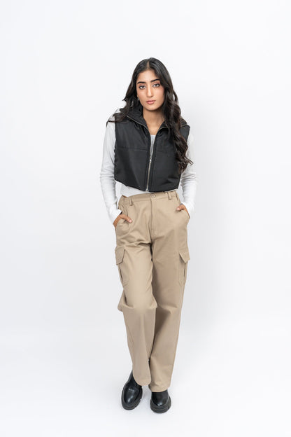 Cropped Puffer Vest - Black