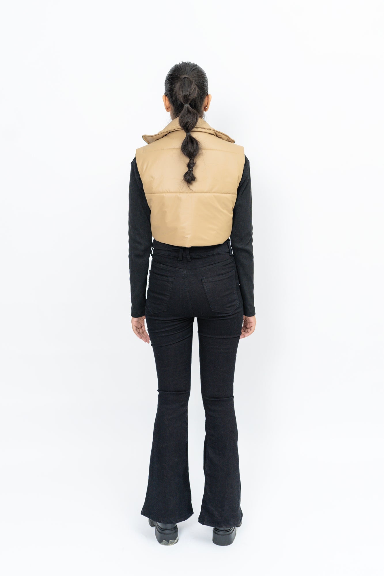 Cropped Puffer Vest - Light Brown