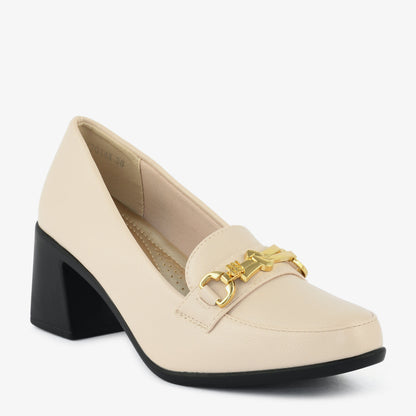 Cognac Chain Block Heel Loafers