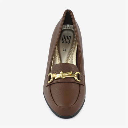 Cognac Chain Block Heel Loafers