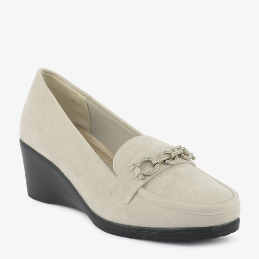 Oatmeal Chain Wedge Loafers