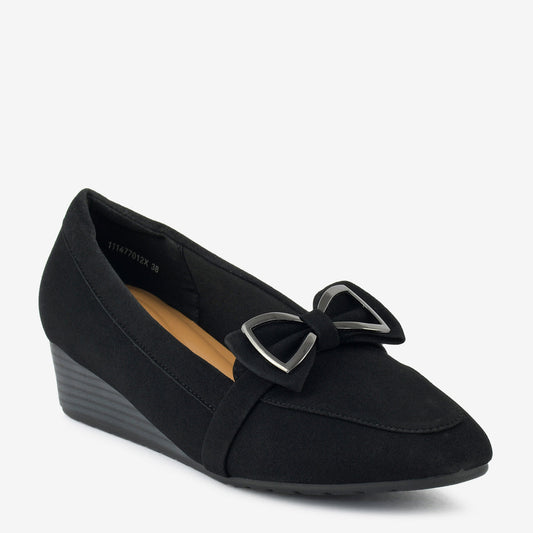 Onyx Bow Wedge Loafers