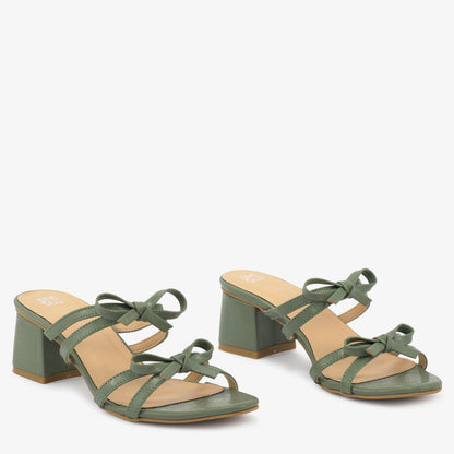Ribbon Walk Block Heel Slippers