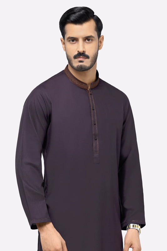 Dark Purple Wash & Wear Kurta Pajama