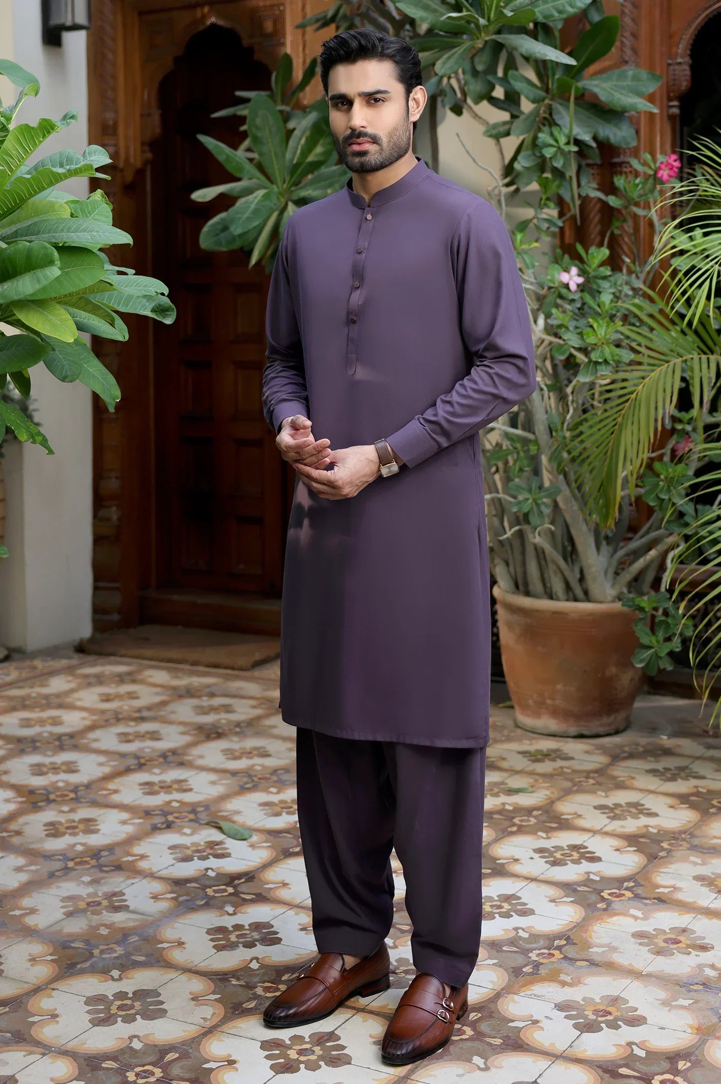 Dark Purple Wash & Wear Shalwar Kameez