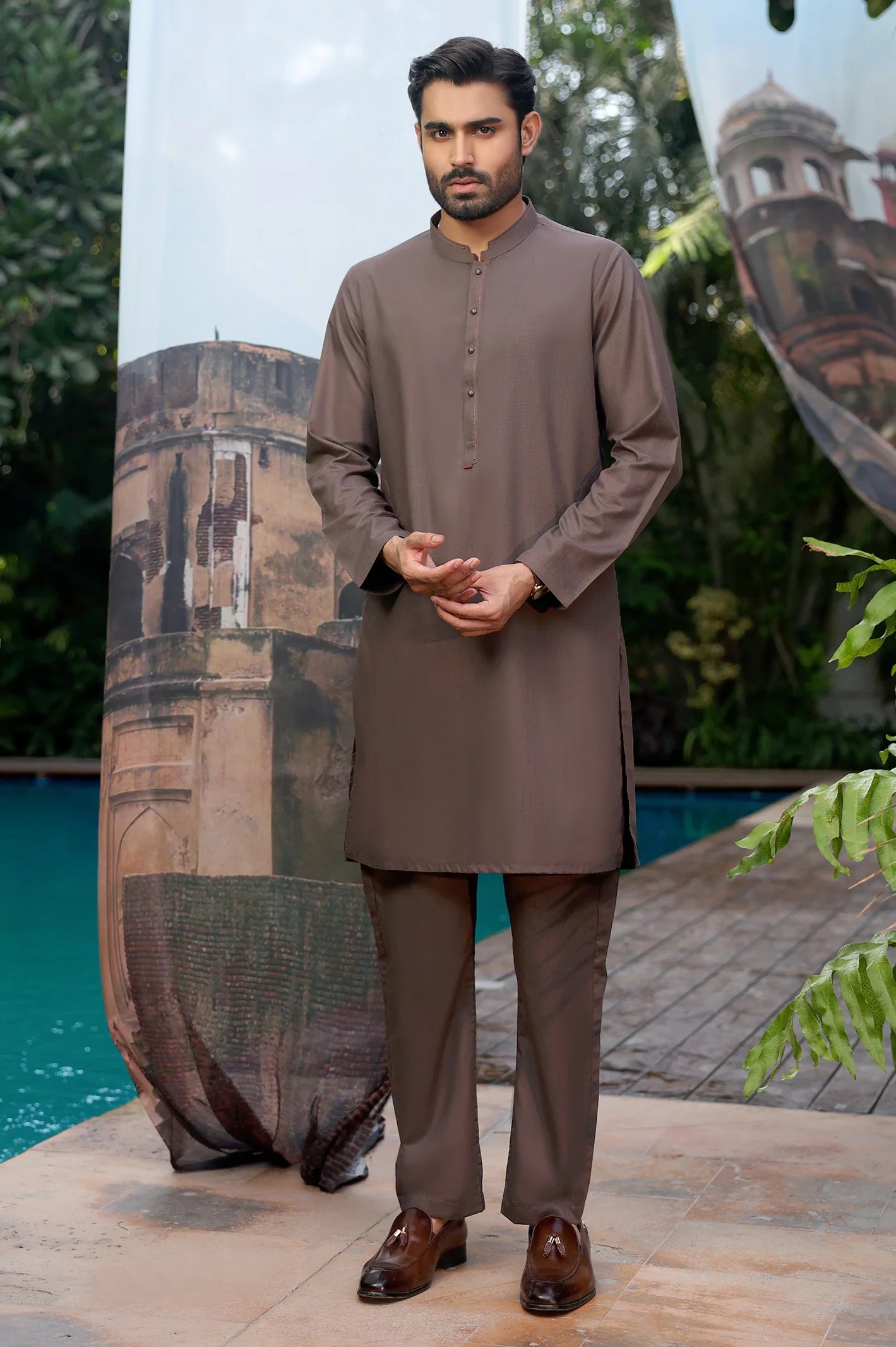 Brown Wash & Wear Kurta Pajama