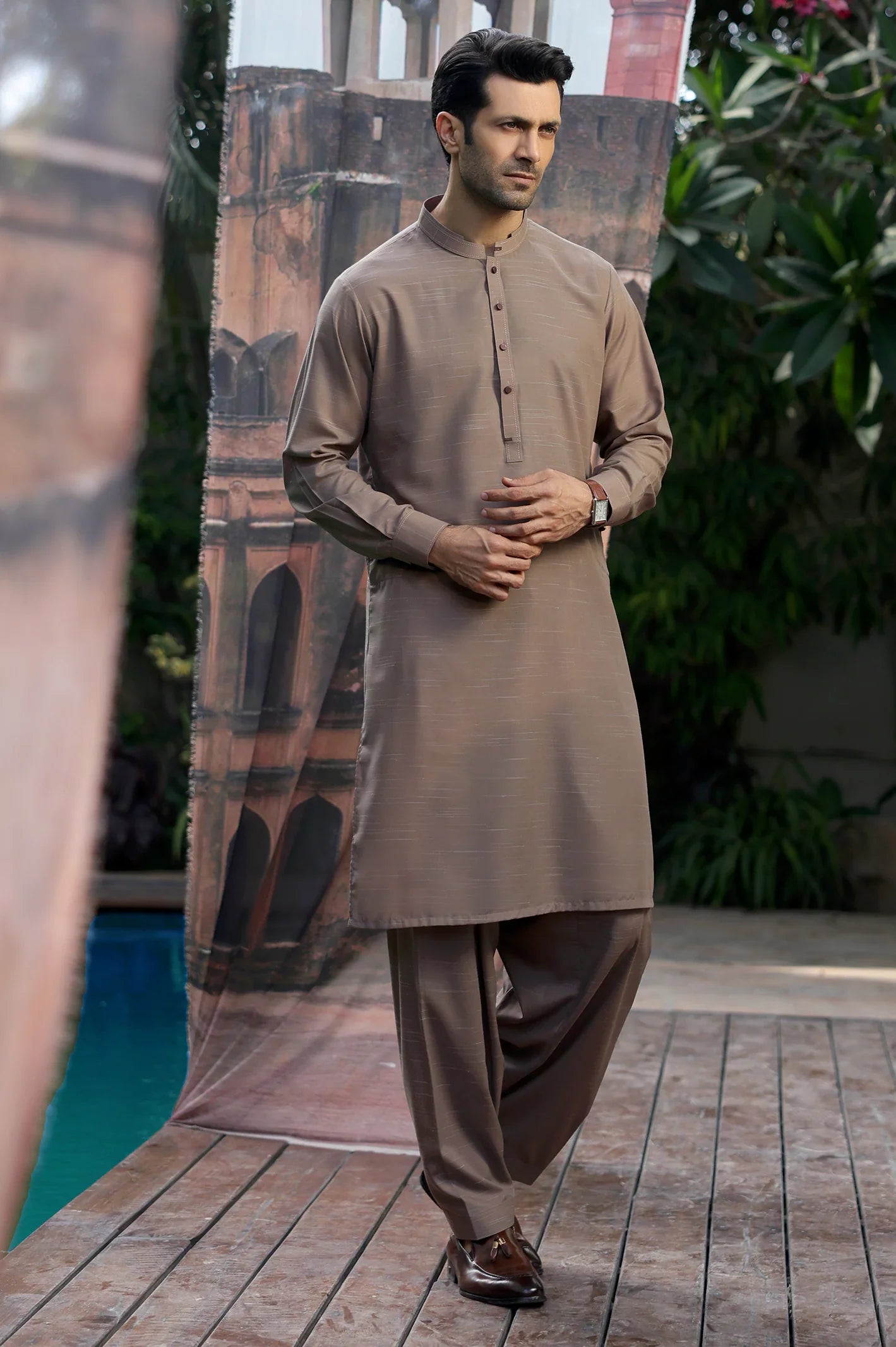 Brown Wash & Wear Shalwar Kameez