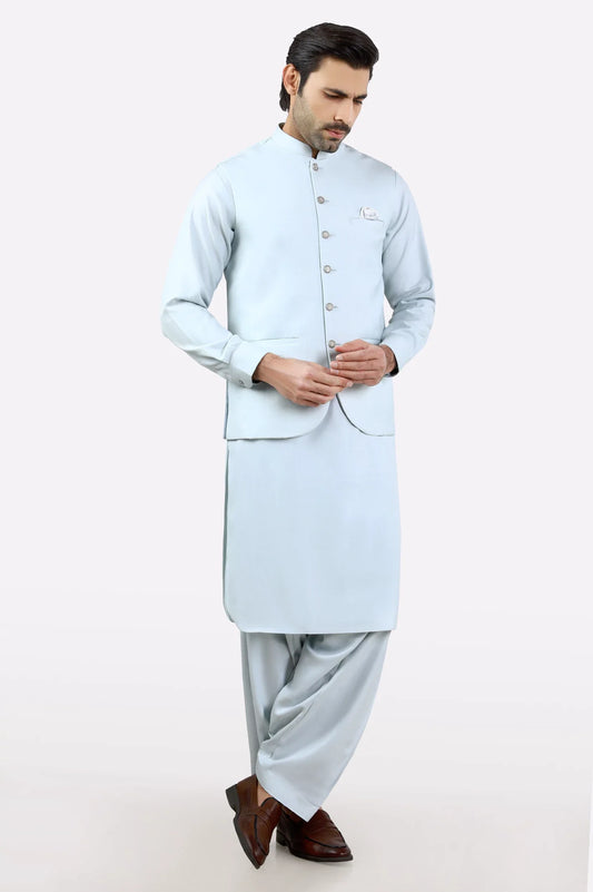 Light Blue Shalwar Kameez with Waistcoat