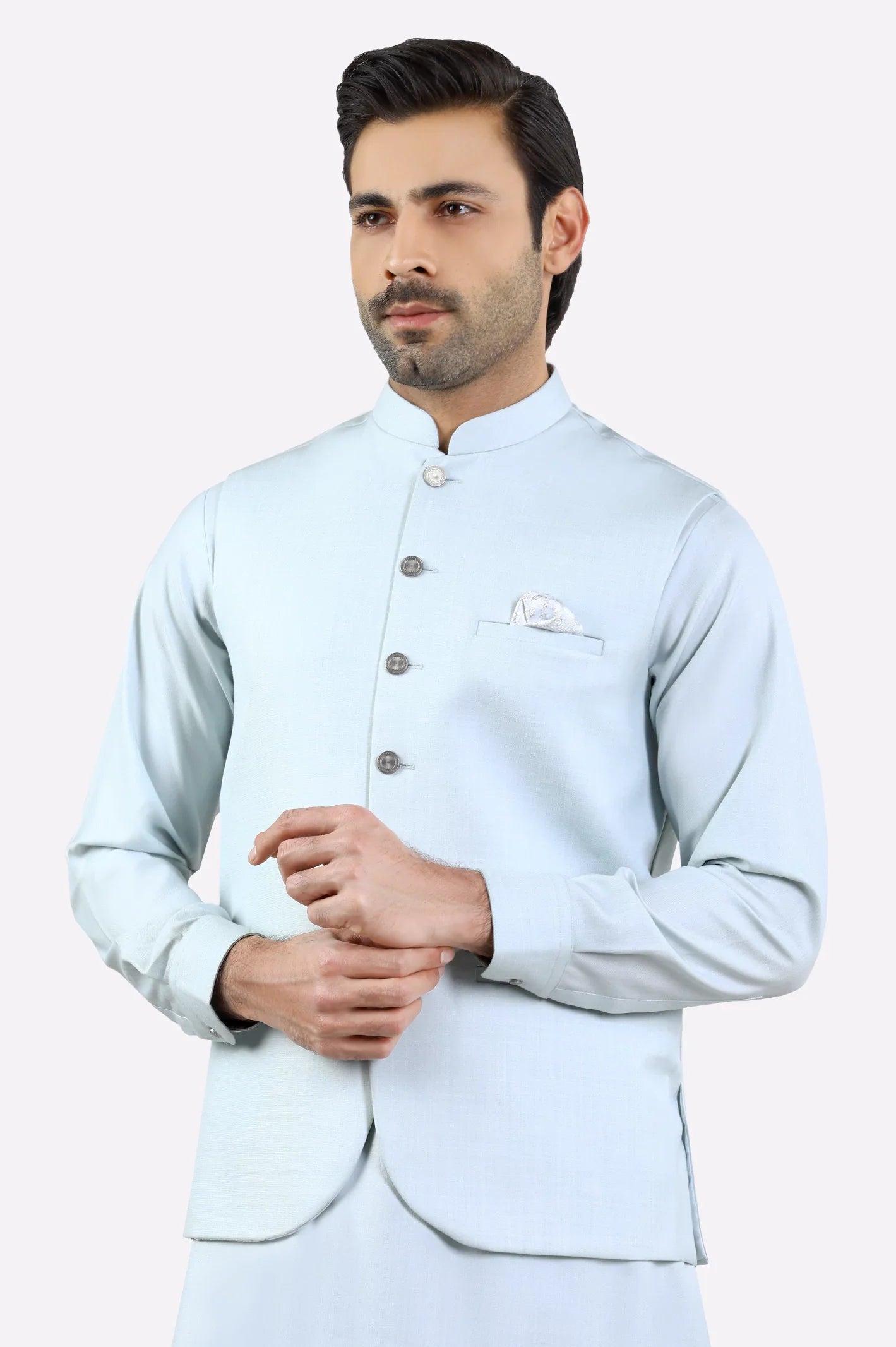 Light Blue Shalwar Kameez with Waistcoat