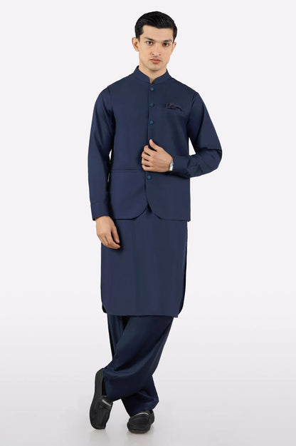 Navy Blue Shalwar Kameez with Waistcoat