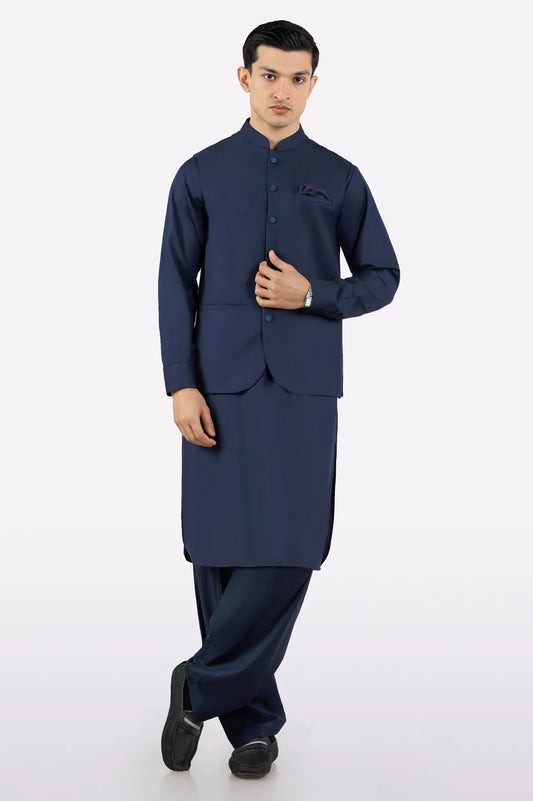 Navy Blue Shalwar Kameez with Waistcoat