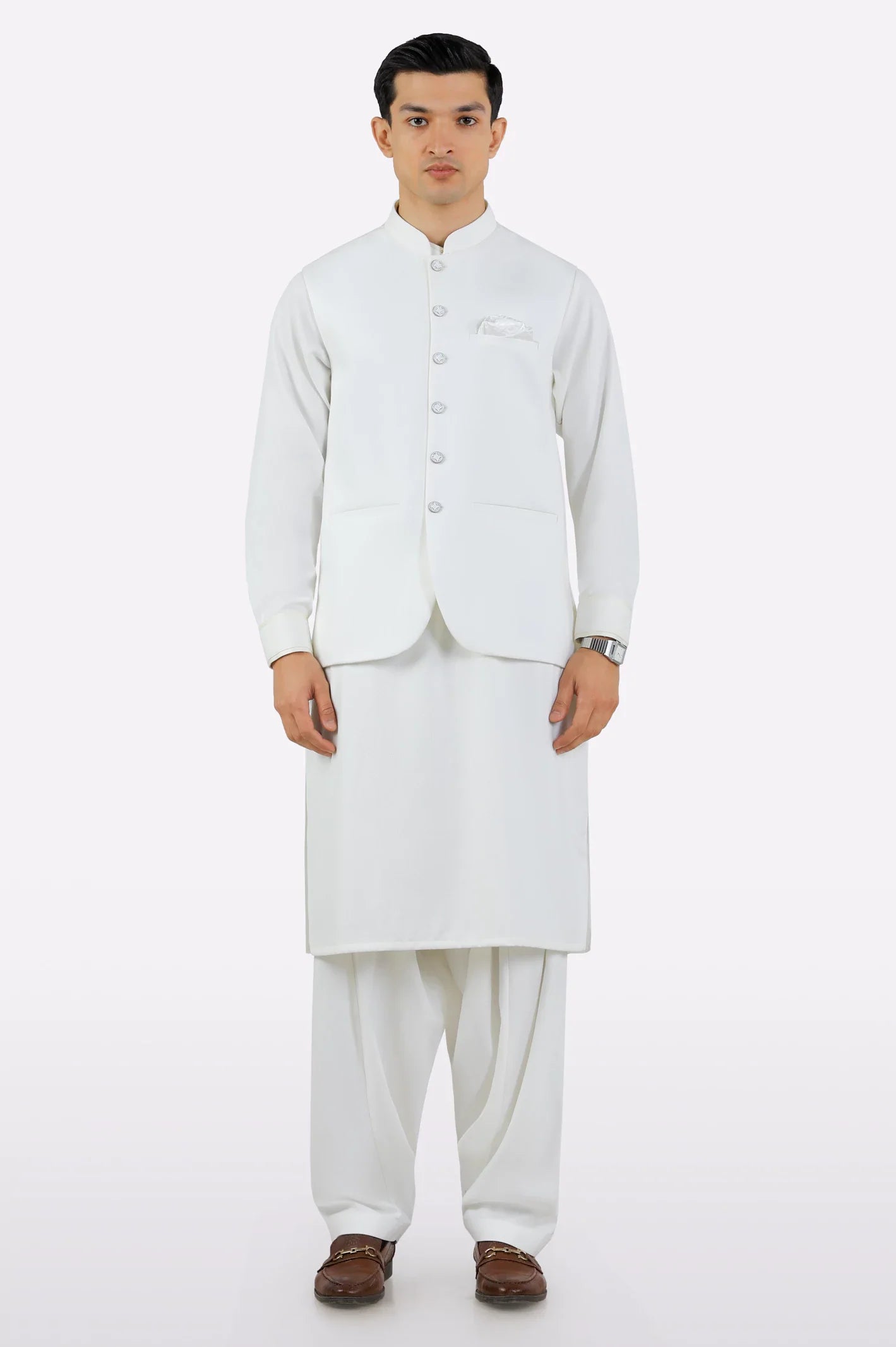 Off White Shalwar Kameez with Waistcoat