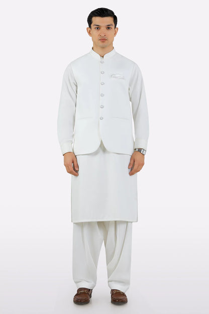 Off White Shalwar Kameez with Waistcoat
