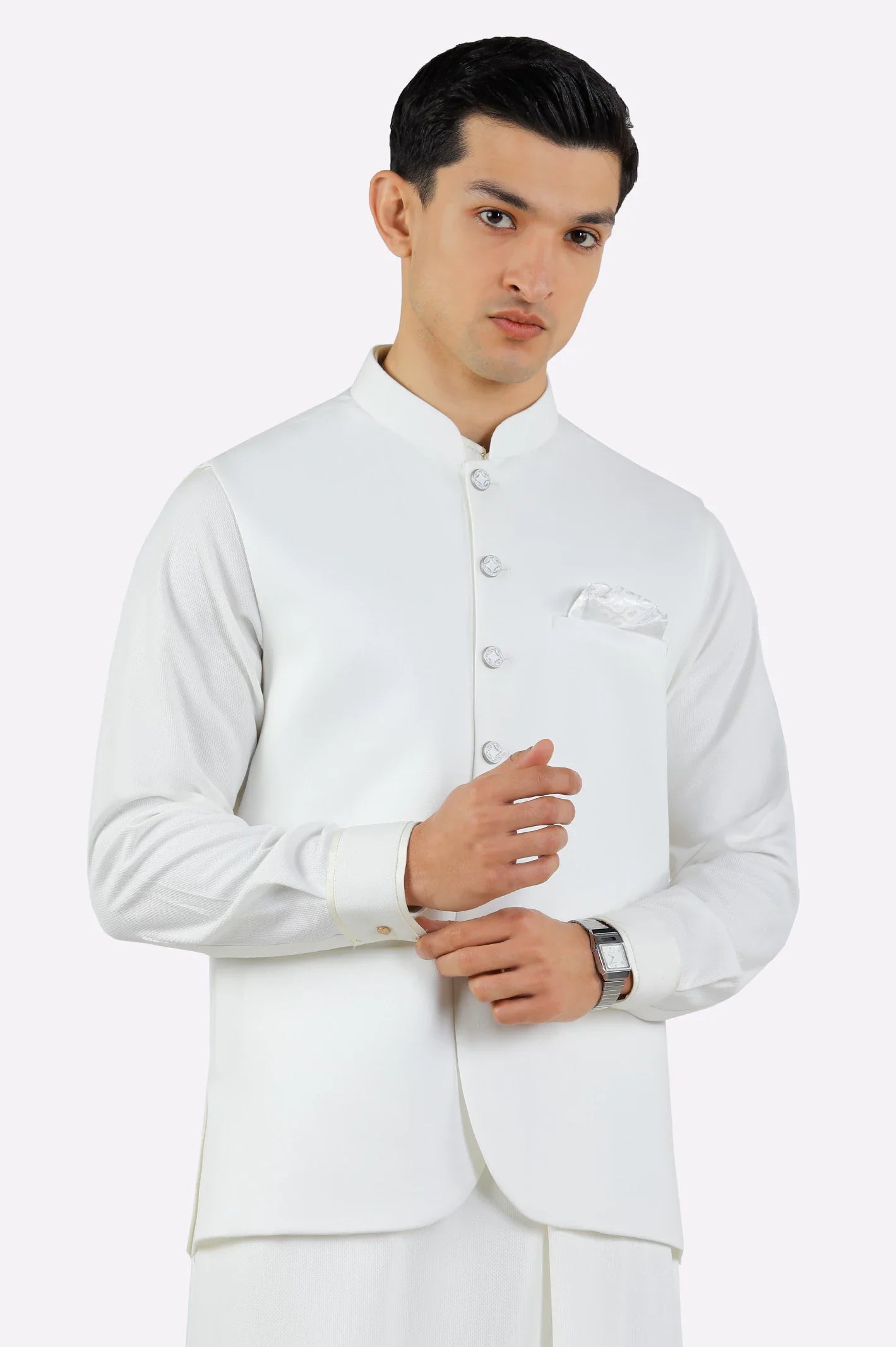 Off White Shalwar Kameez with Waistcoat