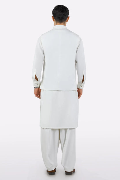 Off White Shalwar Kameez with Waistcoat