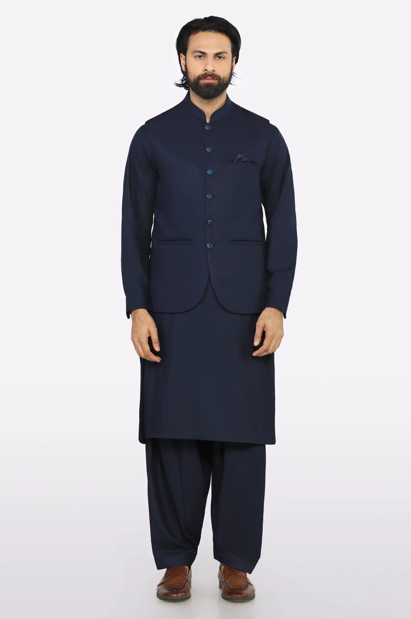 Navy Blue Shalwar Kameez with Waistcoat