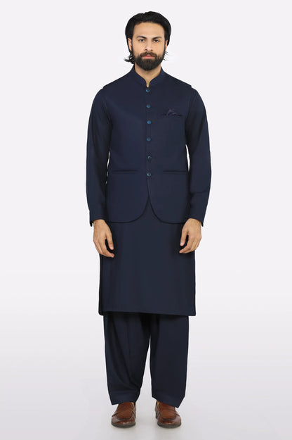 Navy Blue Shalwar Kameez with Waistcoat