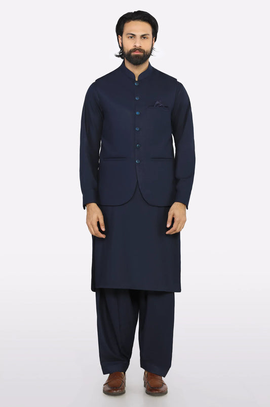 Navy Blue Shalwar Kameez with Waistcoat