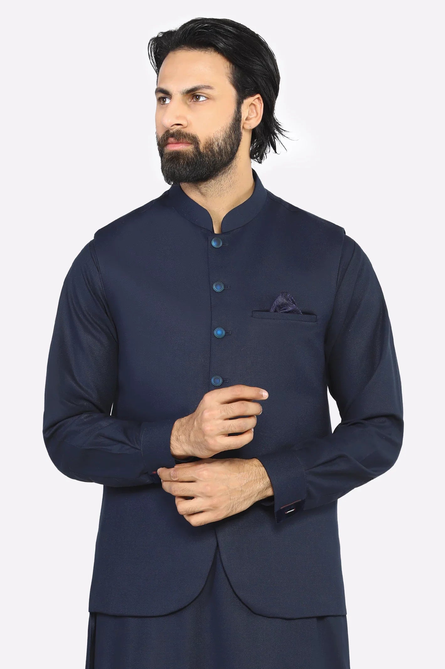 Navy Blue Shalwar Kameez with Waistcoat