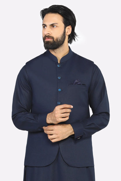 Navy Blue Shalwar Kameez with Waistcoat