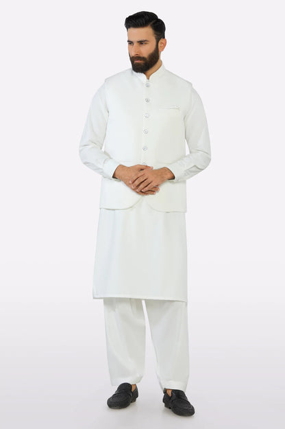 Off White Shalwar Kameez with Waistcoat