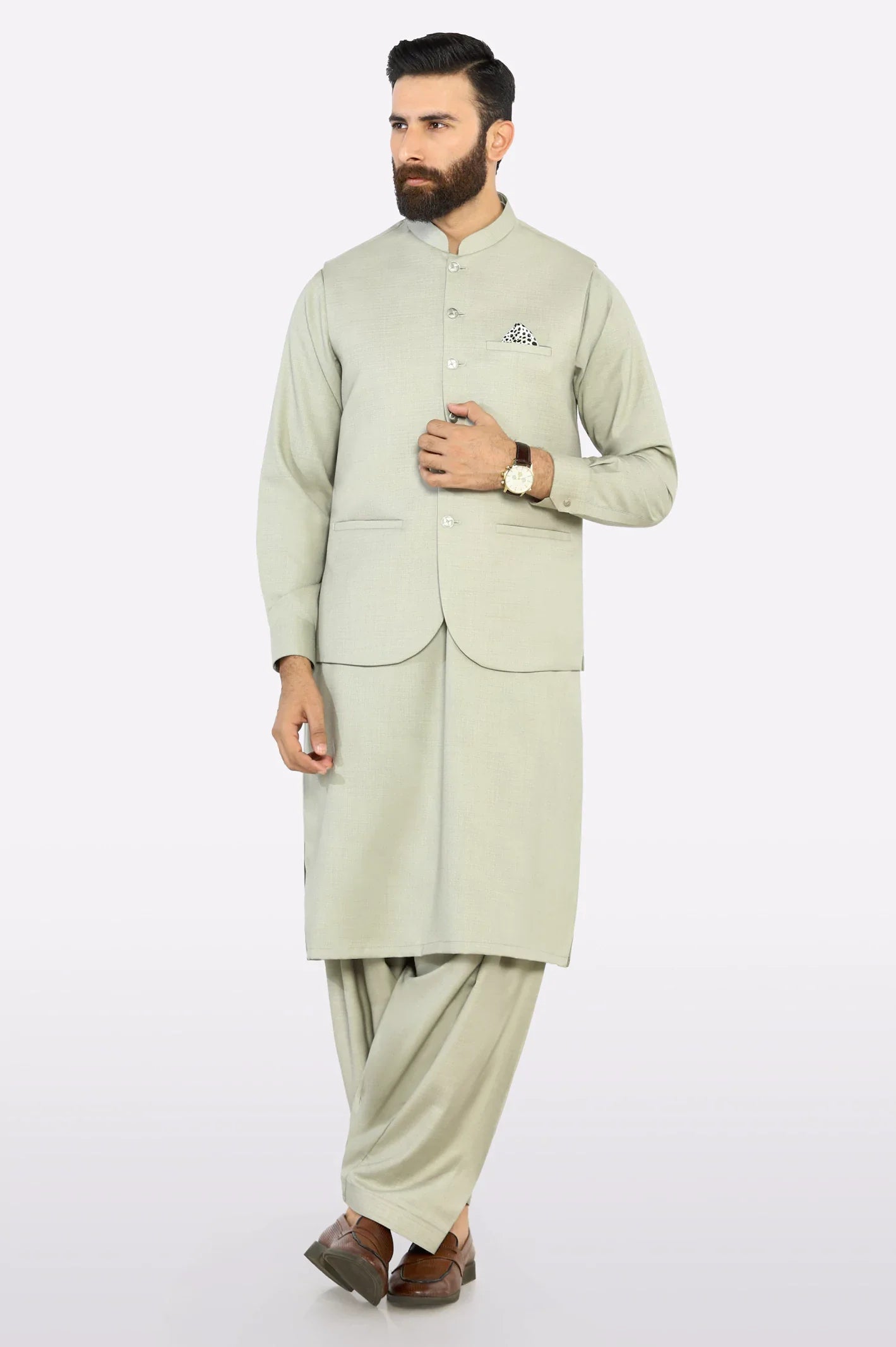 Green Shalwar Kameez with Waistcoat