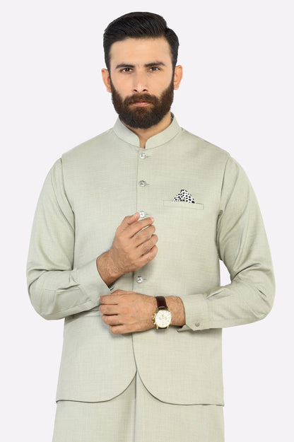 Green Shalwar Kameez with Waistcoat