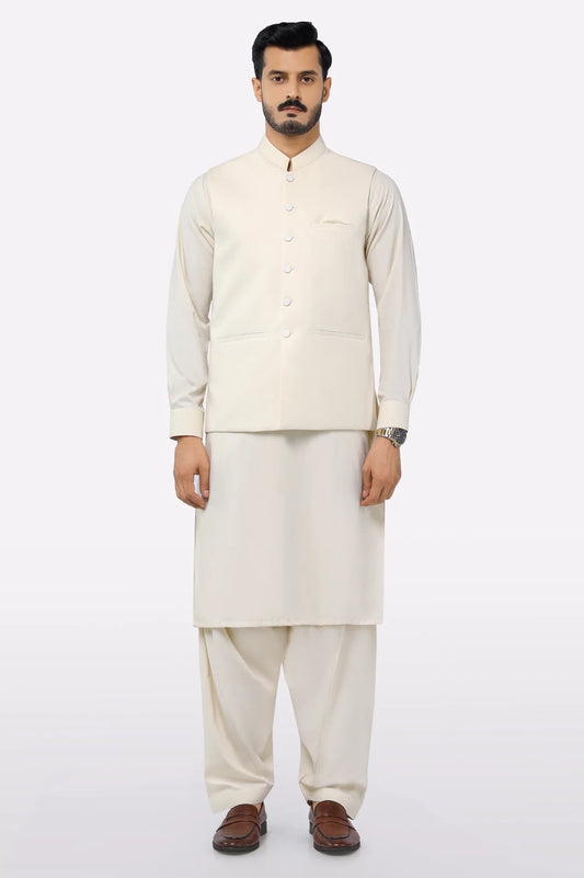 Cream Shalwar Kameez with Waistcoat