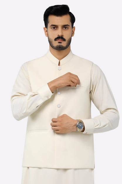 Cream Shalwar Kameez with Waistcoat