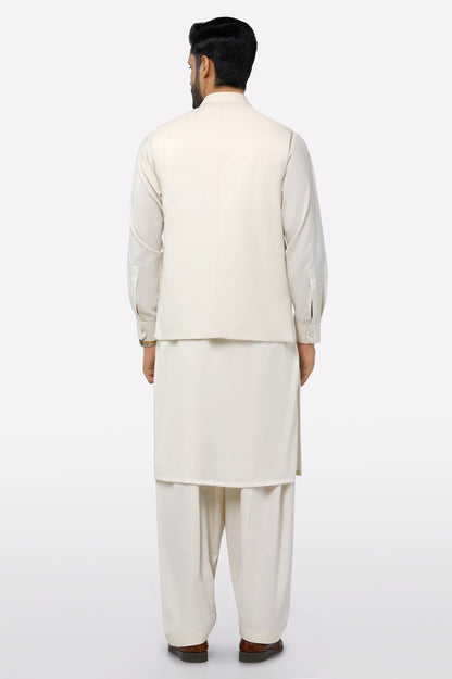 Cream Shalwar Kameez with Waistcoat