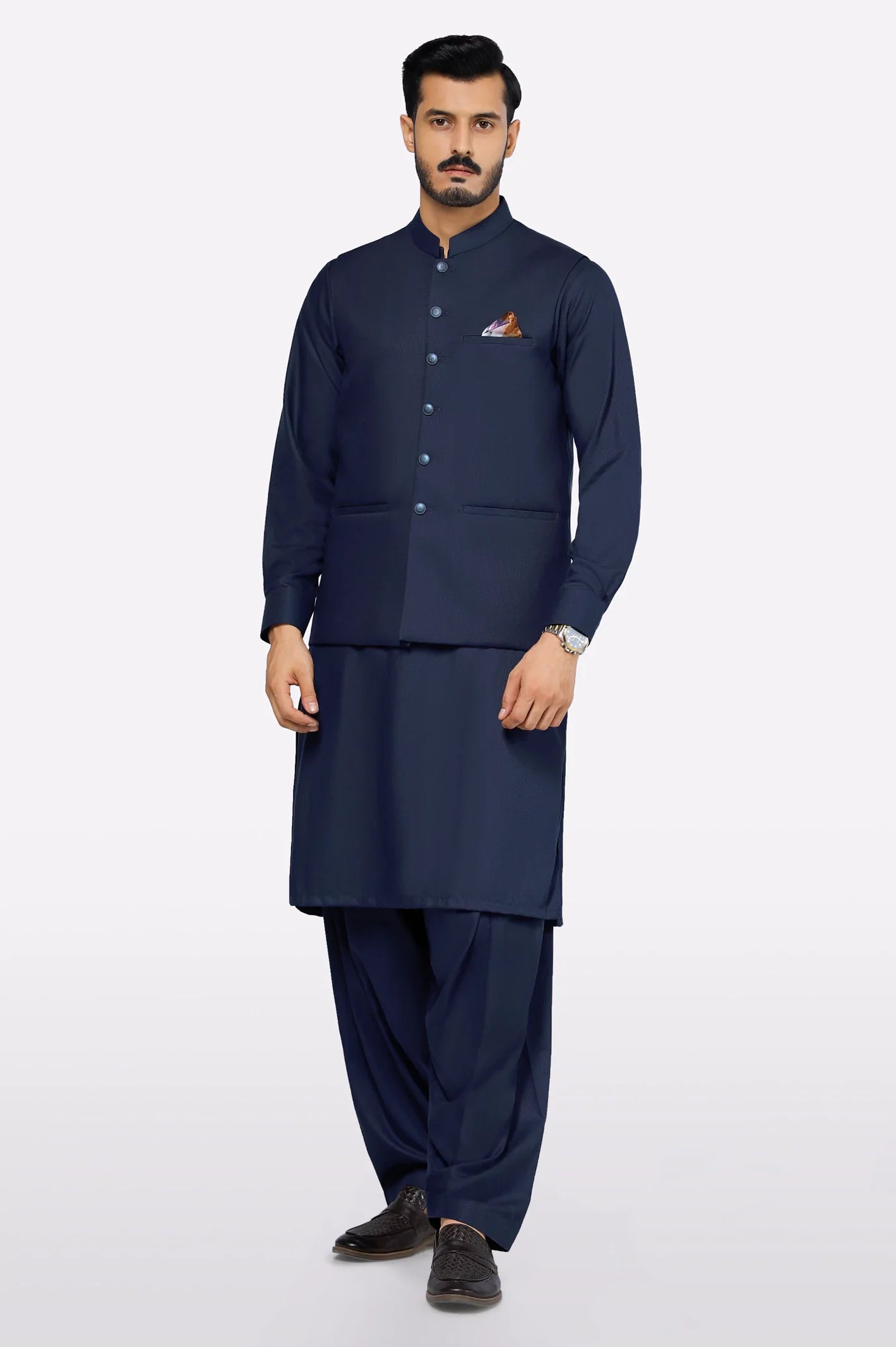 Dark Blue Shalwar Kameez with Waistcoat