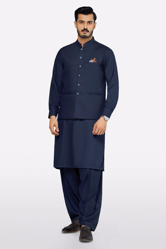 Dark Blue Shalwar Kameez with Waistcoat