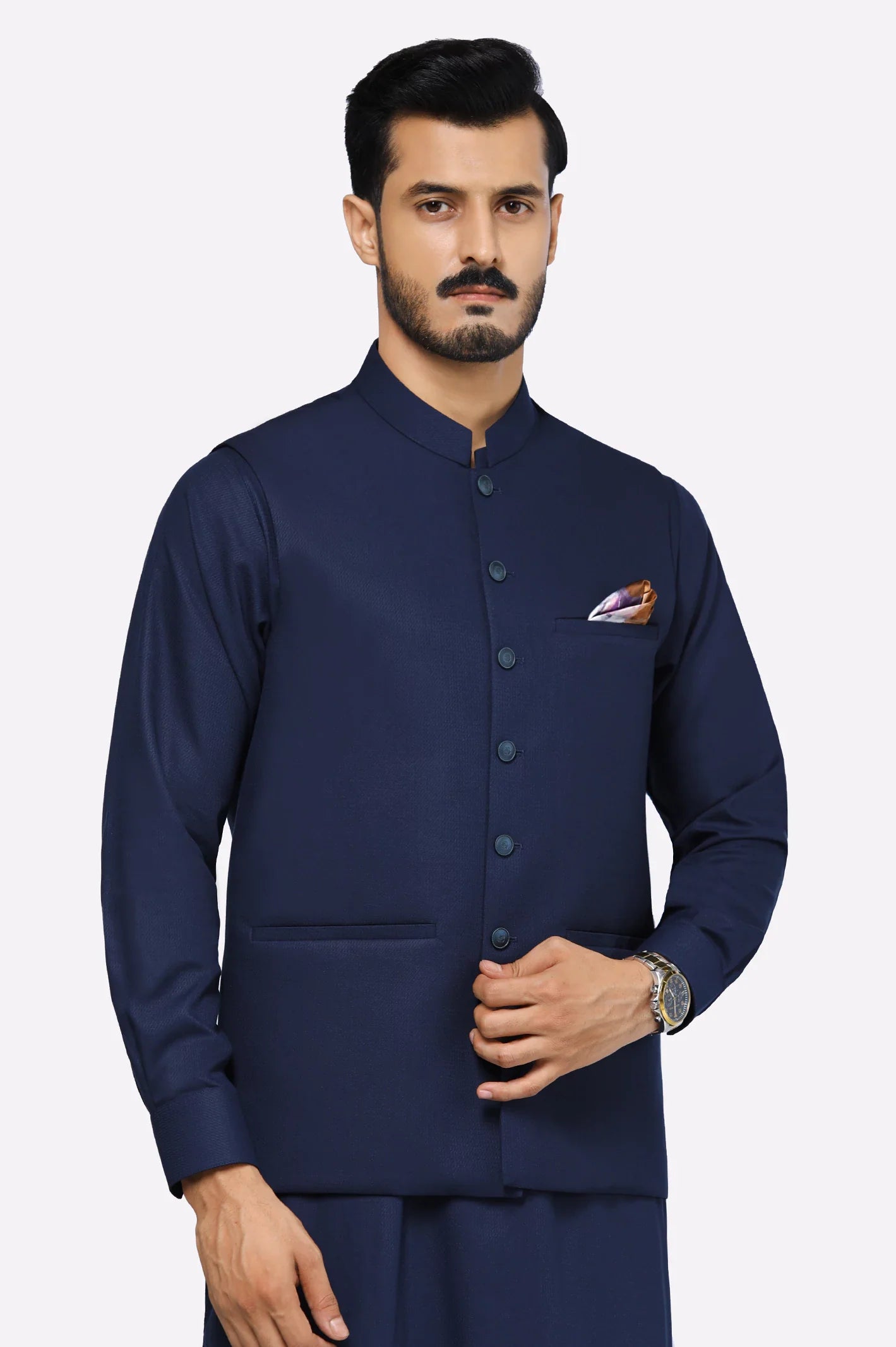 Dark Blue Shalwar Kameez with Waistcoat