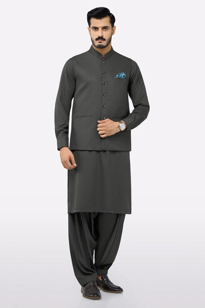 Dark Green Shalwar Kameez with Waistcoat