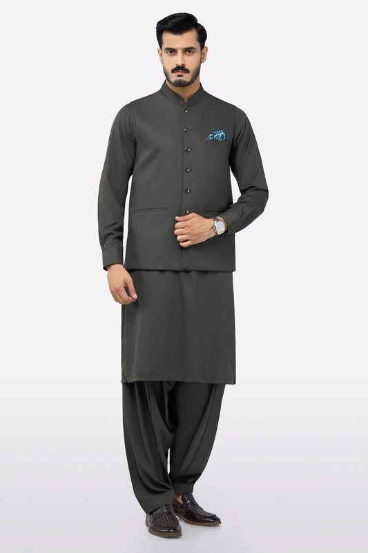 Dark Green Shalwar Kameez with Waistcoat