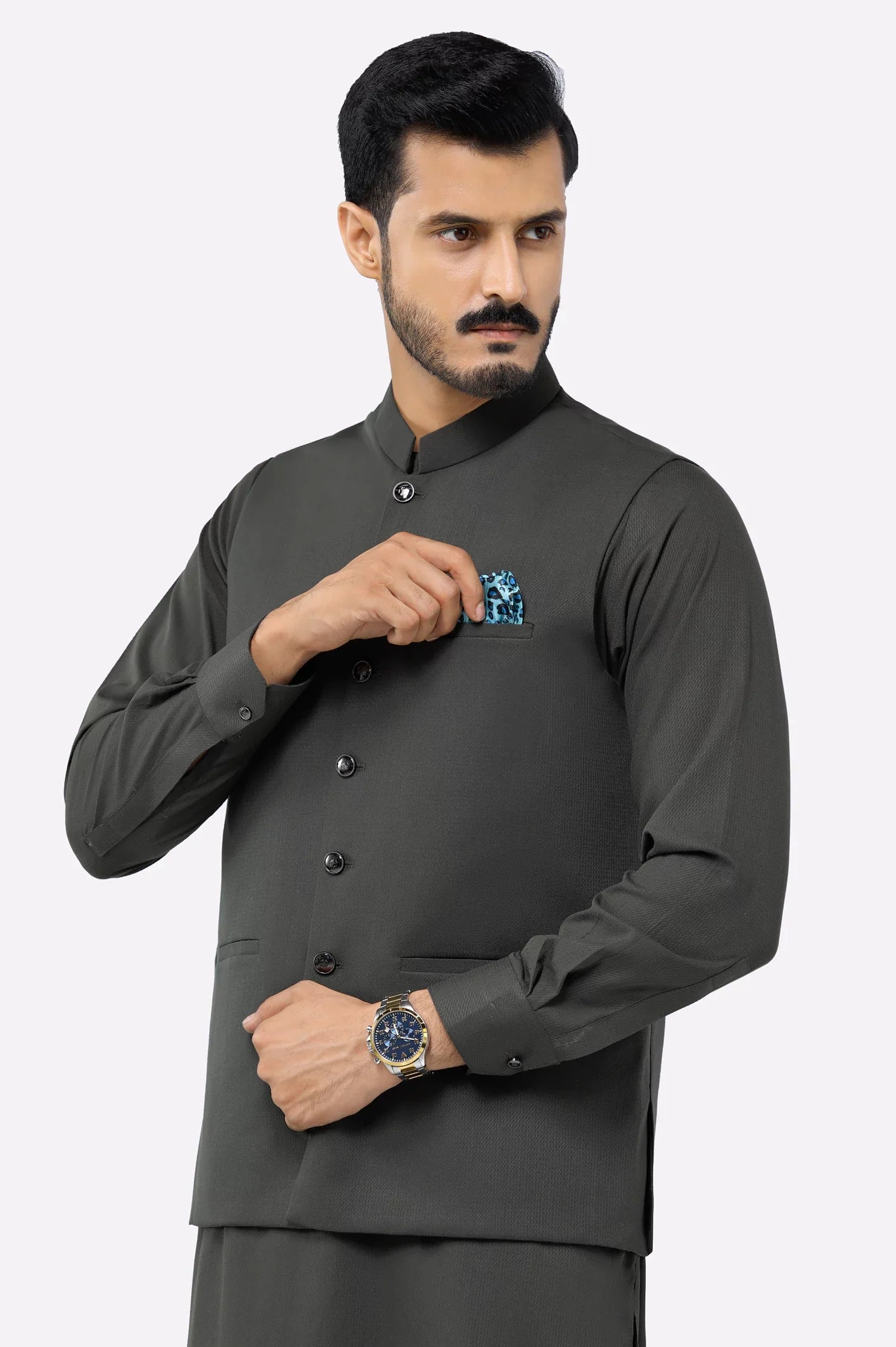 Dark Green Shalwar Kameez with Waistcoat