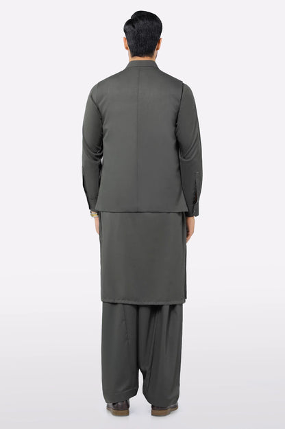 Dark Green Shalwar Kameez with Waistcoat