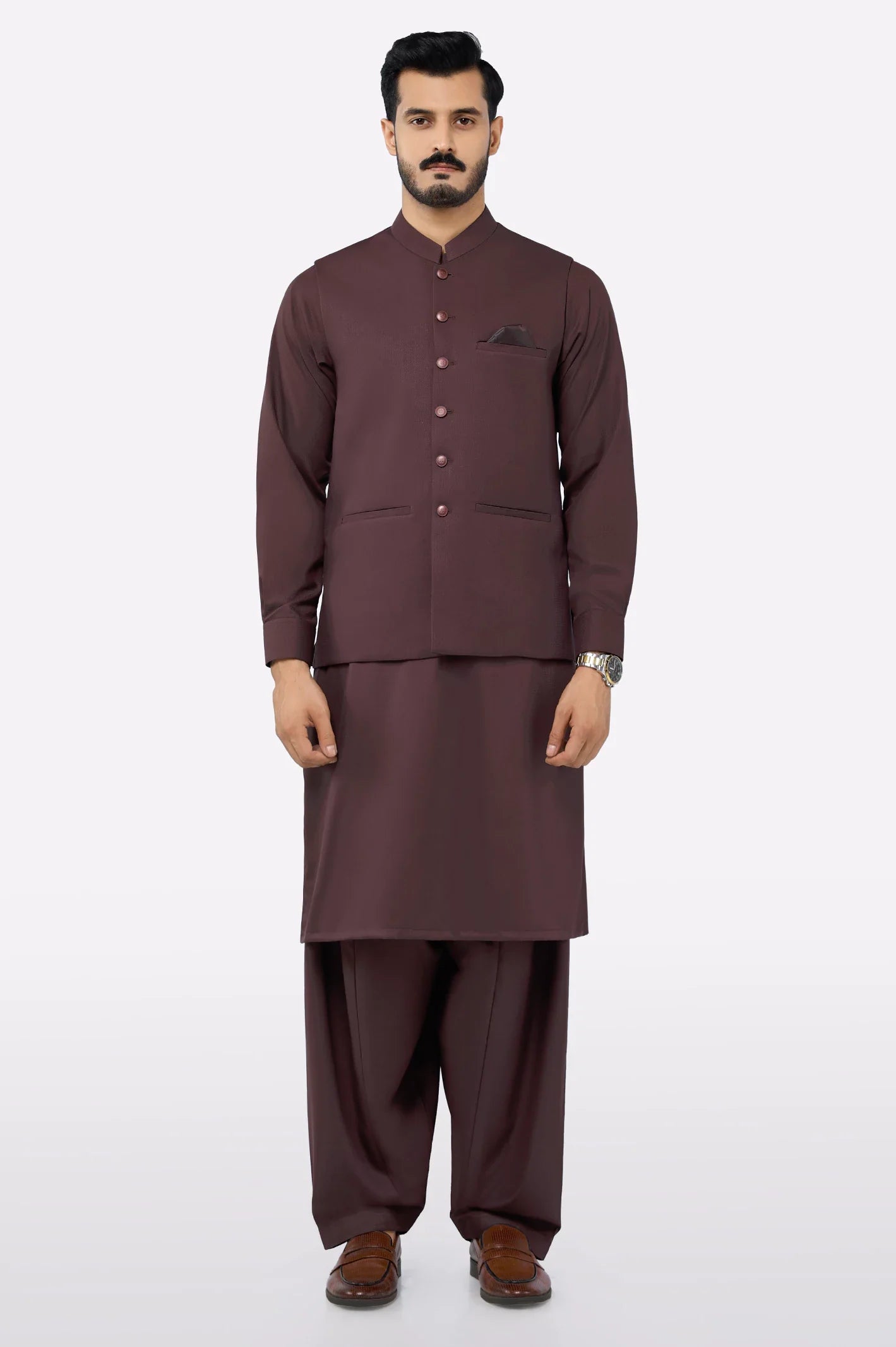 Dark Maroon Shalwar Kameez with Waistcoat