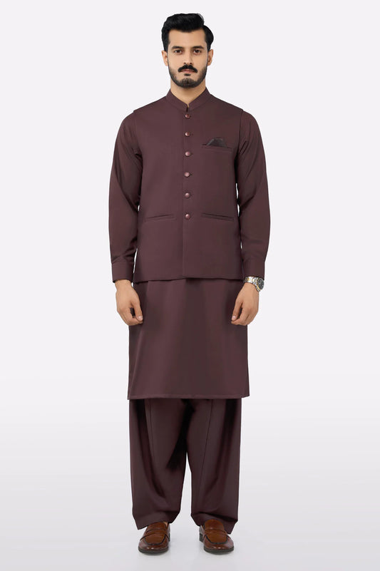 Dark Maroon Shalwar Kameez with Waistcoat