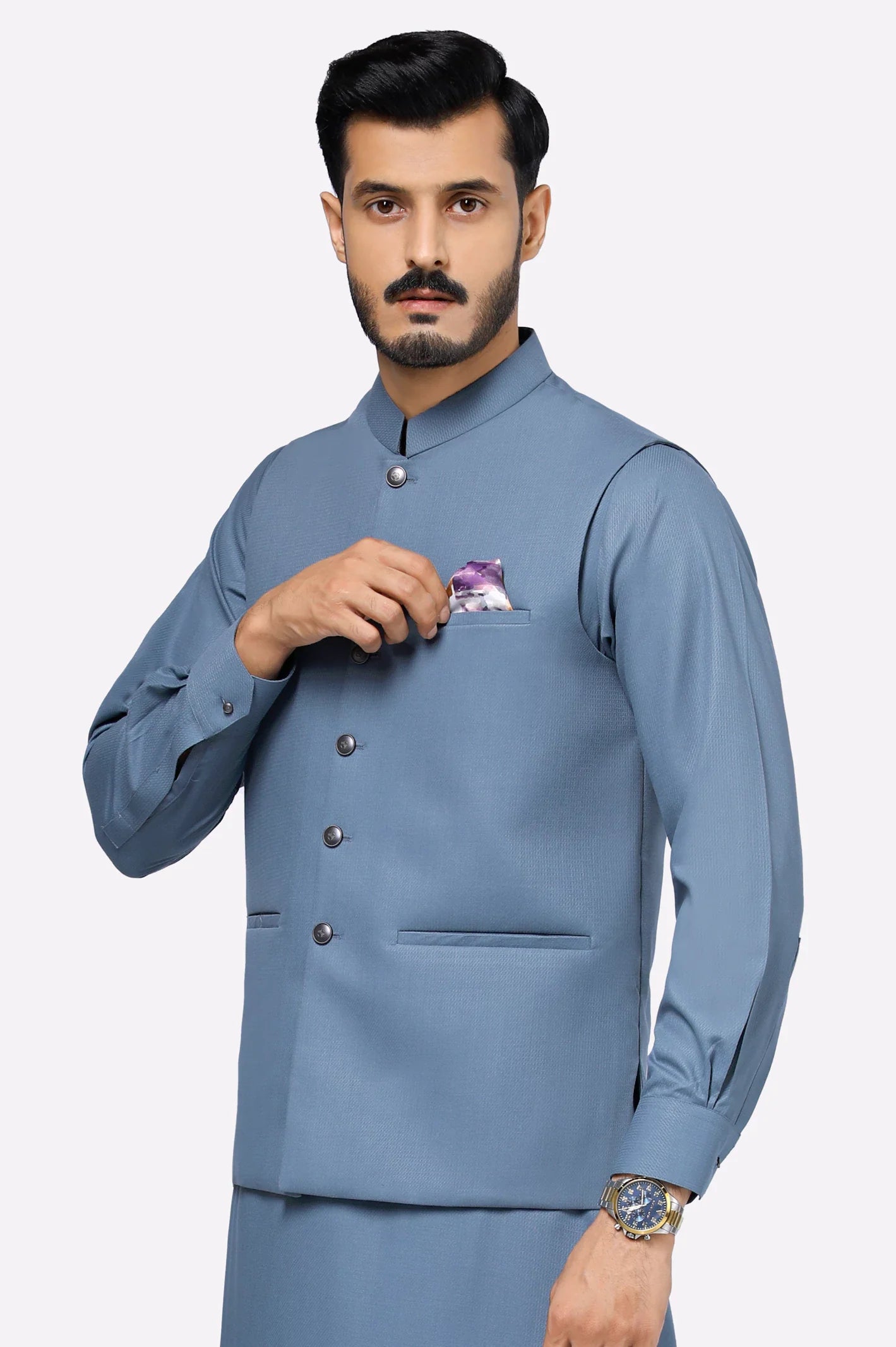 Grey Shalwar Kameez with Waistcoat
