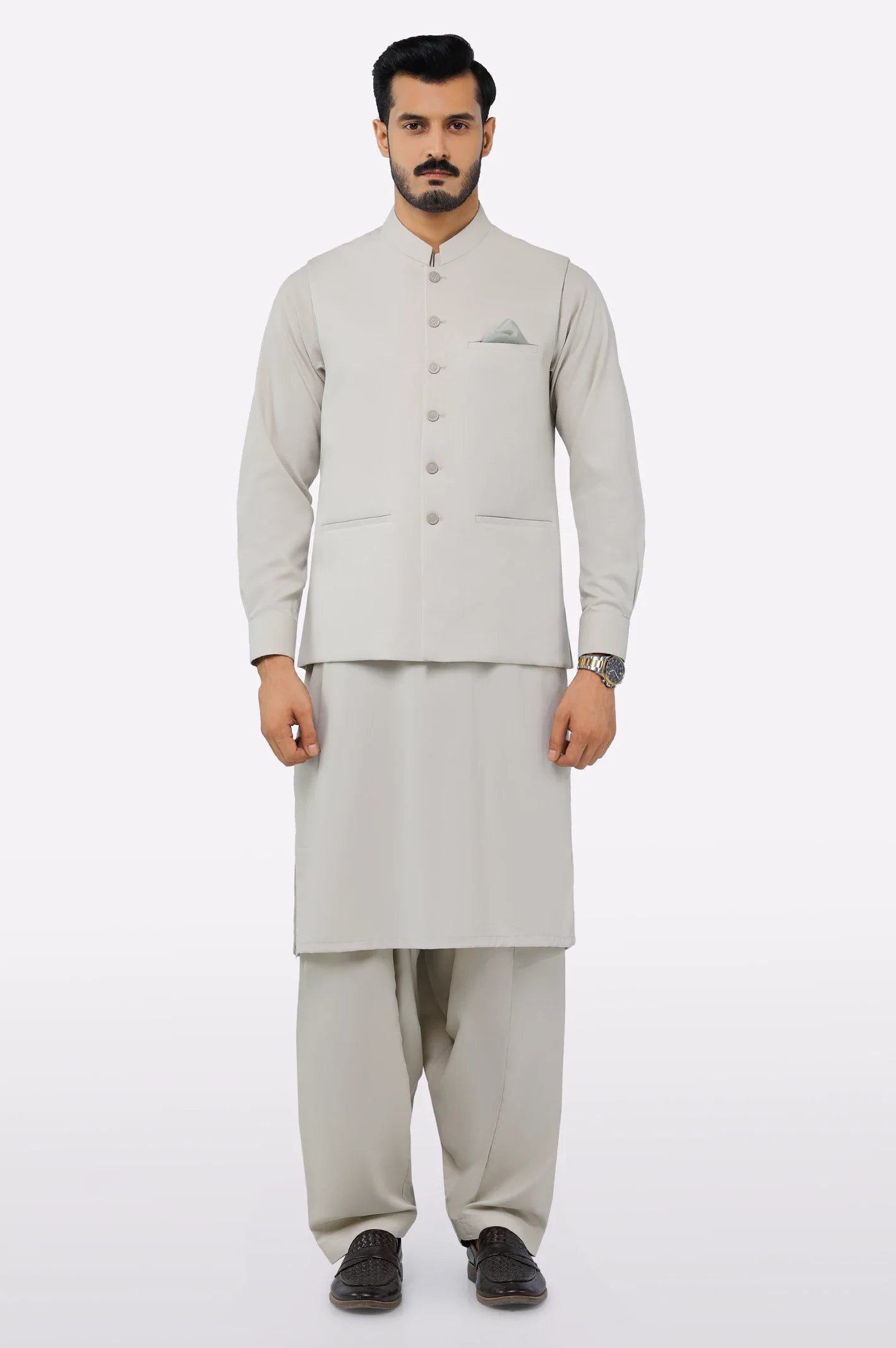 Light Beige Shalwar Kameez with Waistcoat