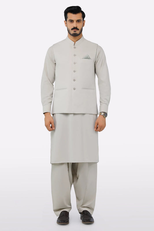 Light Beige Shalwar Kameez with Waistcoat
