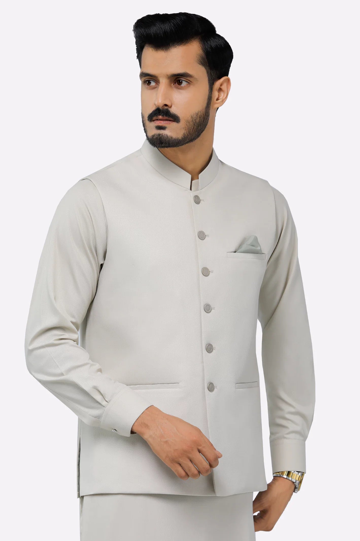 Light Beige Shalwar Kameez with Waistcoat