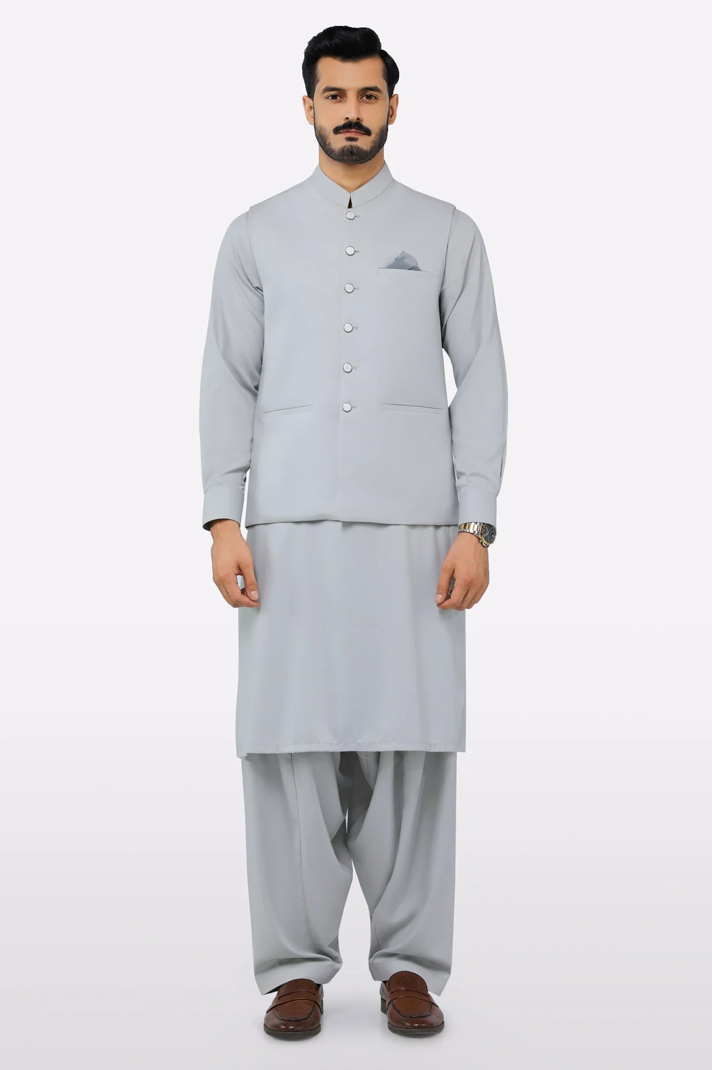 Light Grey Shalwar Kameez with Waistcoat