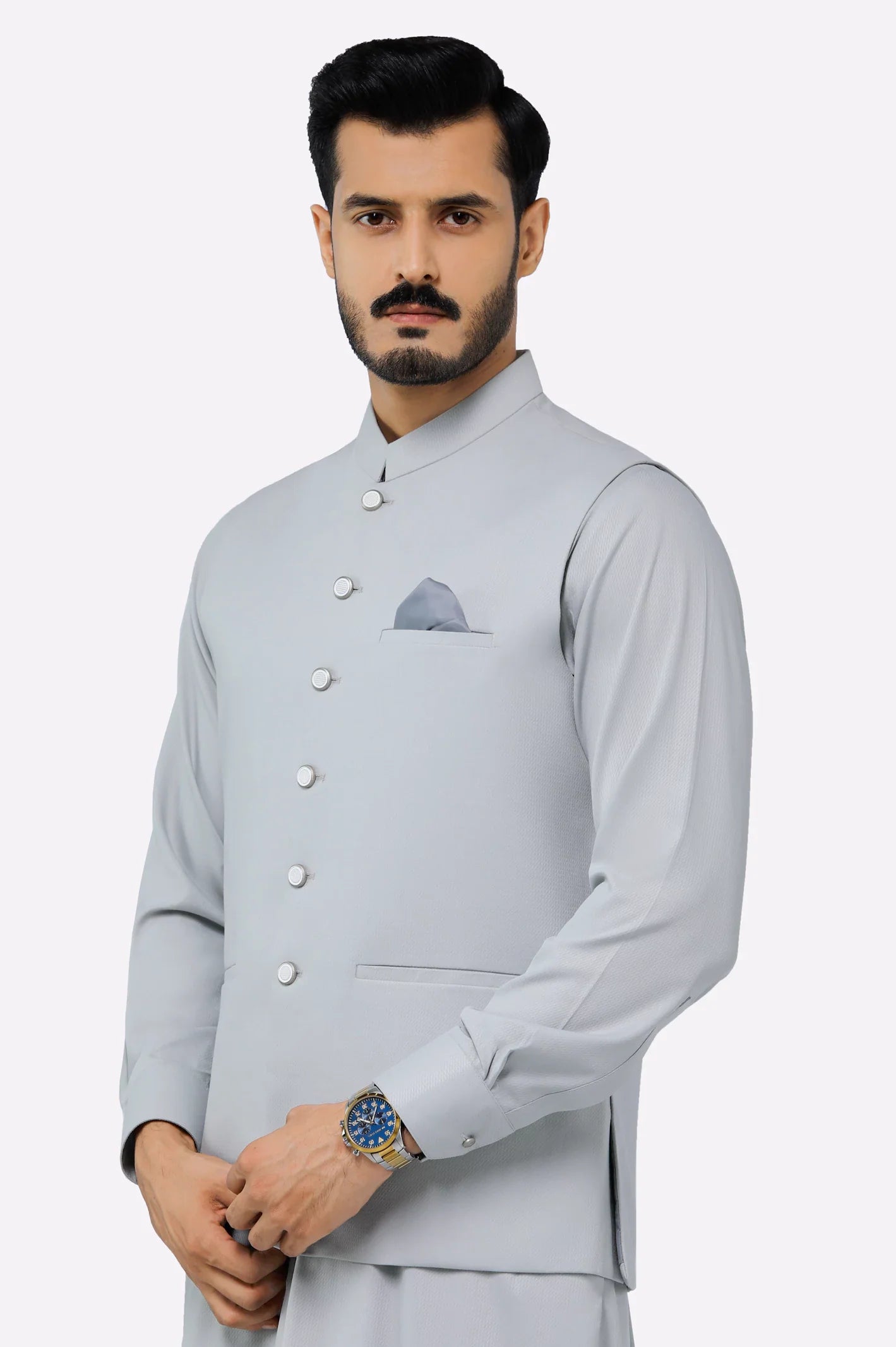 Light Grey Shalwar Kameez with Waistcoat