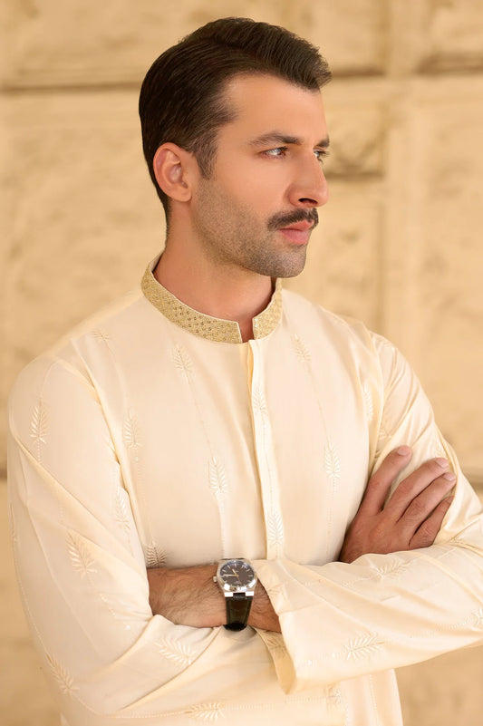 Cream Wash & Wear Kurta Pajama