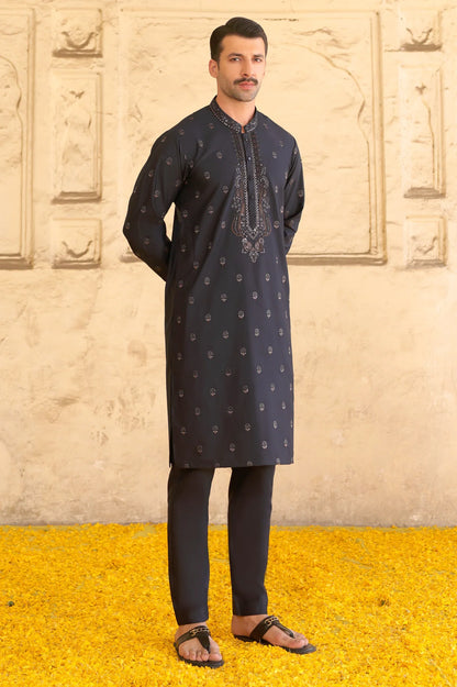 Navy Blue Wash & Wear Kurta Pajama